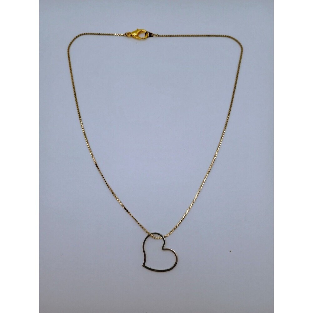 Vintage Silver Toned Open Heart Pendant On Gold Tone Chain